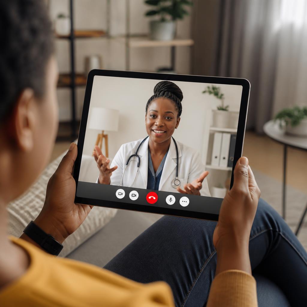 Patient having a video consultation with a specialist doctor