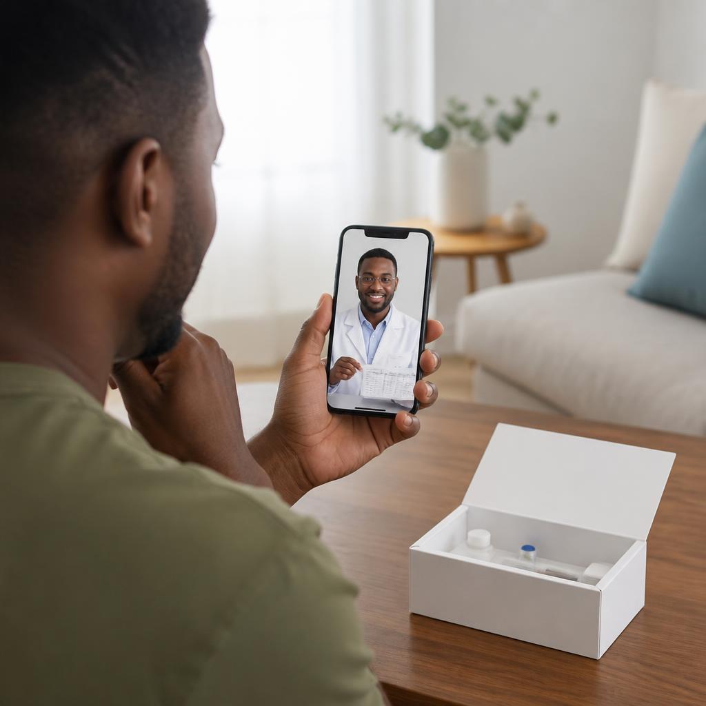 Patient reviewing diagnostic results with a lab professional on a video call